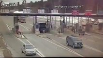 Tractor Trailer Violently Crashes into Toll Booth - CCTV