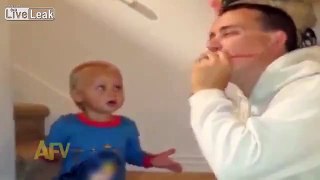 Father scared his son by trick.