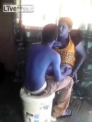 MAN gets SLAPPED by WIFE for not coming HOME last night = begs for forgiveness =