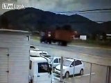 Robbers fleeing the scene crushed by container, but all survive.