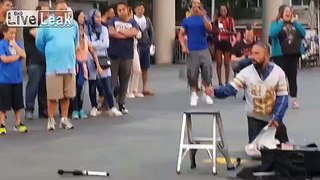 Fire Juggler Performance Interrupted by Unexpected Guest
