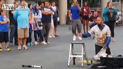 Fire Juggler Performance Interrupted by Unexpected Guest