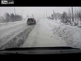 Guy Spins His Car On An Icy Road, Hits A Snow Bank, Inspects The Damage And Then Gets Wiped Out.