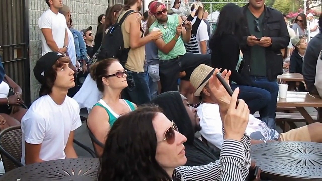 RED HOT CHILI PEPPERS with crowd screaming Venice Beach, California  JULY 30, 2011