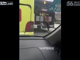 Man hangs on bus for free ride