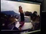 Dashcam - Car Tries to Avoid an Accident and Slams into Group of Scooter Riders Waiting at Red Light, Launches One Rider into Another Car