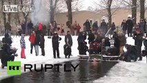 Russia: Red Army vets swim in freezing conditions for Leningrad celebrations