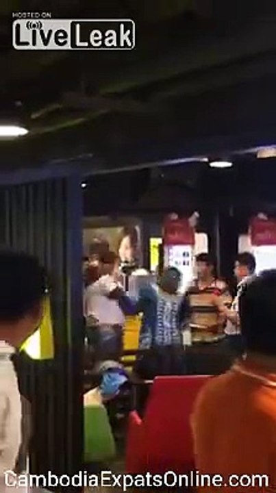 Big Black Man Fighting Little Thai Man and Woman at McDonald's in Bangkok, Thailand