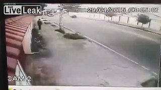 Truck rolled over and almost hit man walking on the street