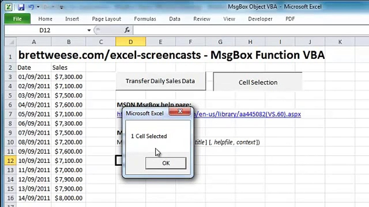 Excel VBA - MsgBox Function