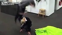 Hot blond woman squats on floor...gets flipped over and WHITE STUFF squirted all over her...