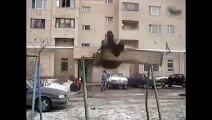 Russian Boy does multiple 360 degree turns on swing