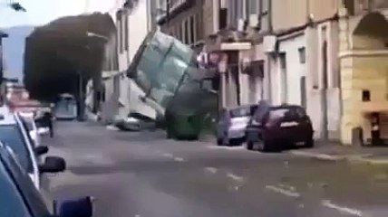 Firefighter flew in the air after powerful winds lifted him off the ground