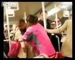 Two women fiercely fight over seats on subway while kids are crying