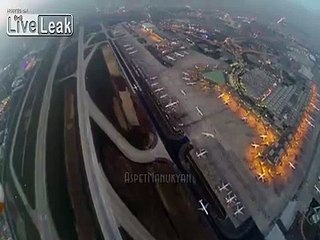 Crazy pilot flying a drone over Istanbul Airport