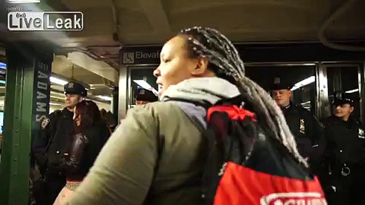 Big booty woman wearing panties squats and aims her posterior at NYPD