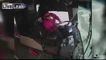 Driver runs red light   Broadsides bus = Bus driver thru windshield (on-board video)