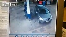 Female driver confused about her gas tank.