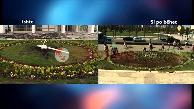 Video pa koment, Hiqet ora e lulishtes para Pallatit të Kulturës në Tiranë