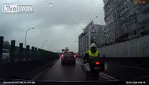 Police Motorcycle rear ended by box truck