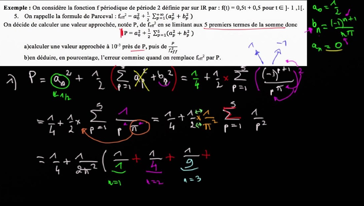 Exo de synthèse sur Parseval : 5/ a) Donner la valeur de P- (2) calcul