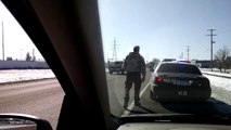 Civilian pulls over K-9 Police Officer for speeding.