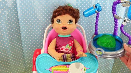 Baby Alive Lucy Dolls EATS SLIME!!! Gooey Green Food & Gross Diaper Change by DisneyCarToys