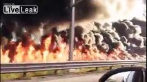 Horrific Freeway Fire Sets Ablaze Many Vehicles