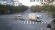 Woman thrown out when mini truck hits big one