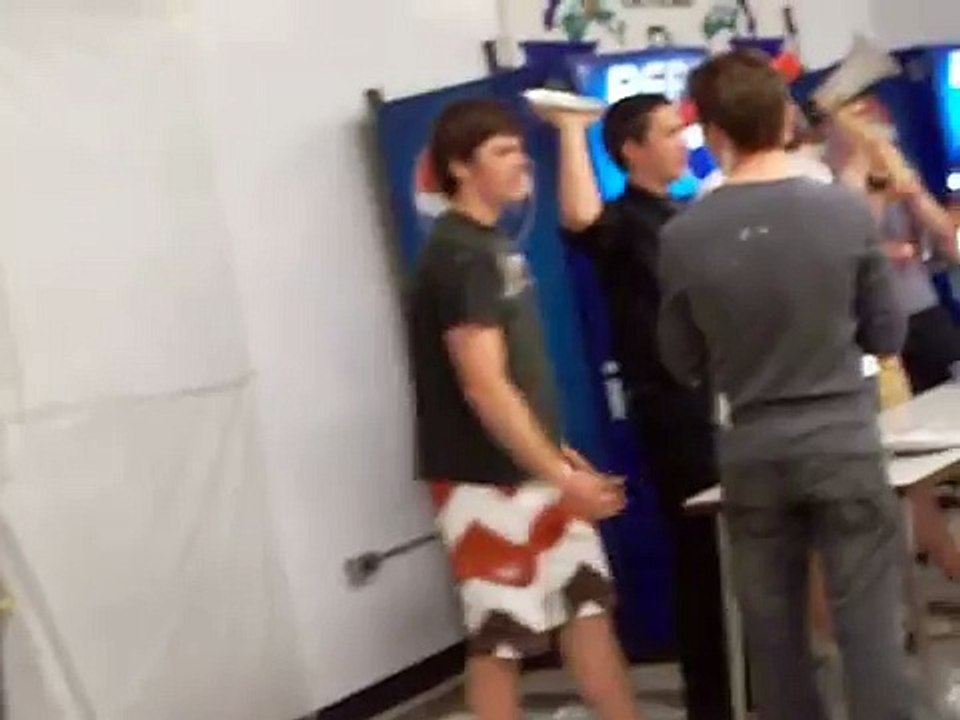 Students hitting teachers in face with Pie