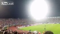 Footbal match Serbia Albania - Provocative DJI Phantom Drone with flag of Great Albania