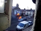 Car explodes outside house