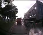 Car Gets Crushed Between 2 Trucks