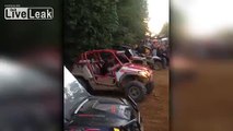 Off Road guy gets knocked out after flipping his Polaris