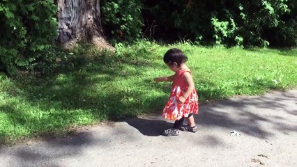 Hilarious funny baby girl toddler kid not scared of her shadow