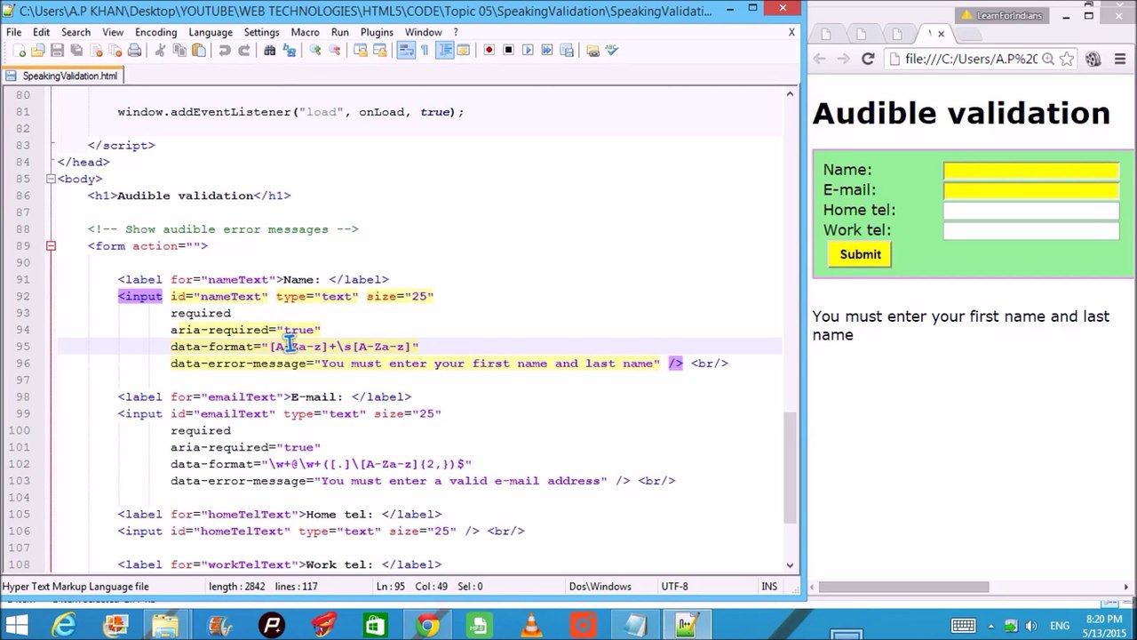 HTML5-ARIA AUDIBLE VALIDATION WITH EXAMPLE (IN ENGLISH)