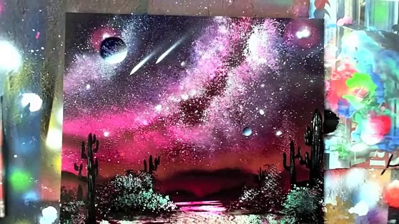 How to spray paint milky way galaxy, waterfall, trees jungle cavern,  flourescent colors, mountains - video Dailymotion