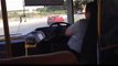 Bus driver looses steering wheel