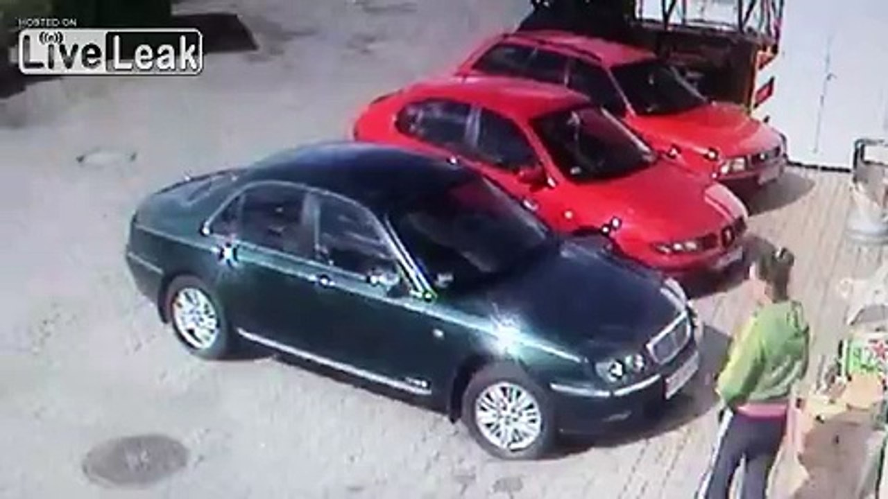 Low-life skank pissing behind my car at gas station's parking lot