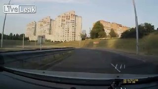 Clearer Full Version of Motorcyclist Makes Insane Landing After Crash In Belarus