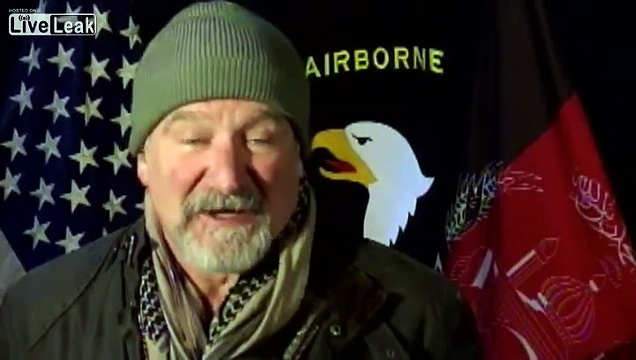 Compilation of Unreleased Robin Williams Footage Supporting US Troops During Tour of US Military Bases, and Interview