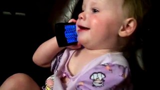 baby talking to dad on phone funny girl