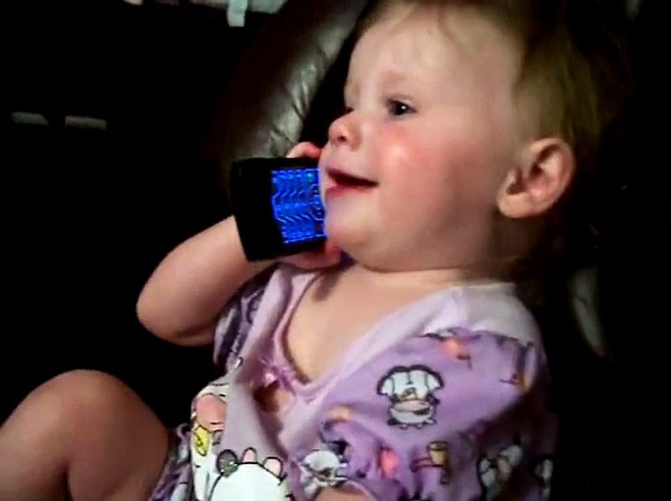 baby talking to dad on phone funny girl