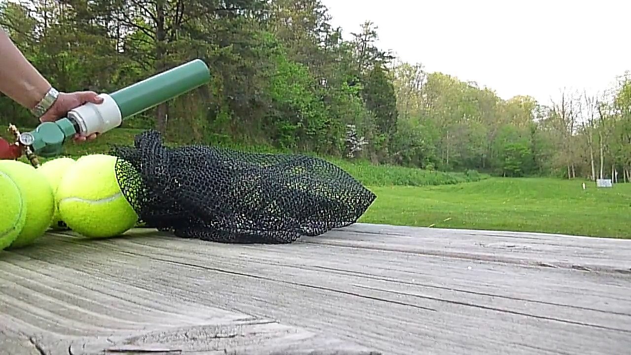 Pneumatic Air Cannon / Launcher / Shooter - Tennis Ball set up