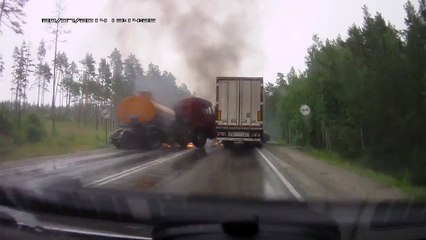 Semi-Trailer Truck Explosion Caught on Dashcam