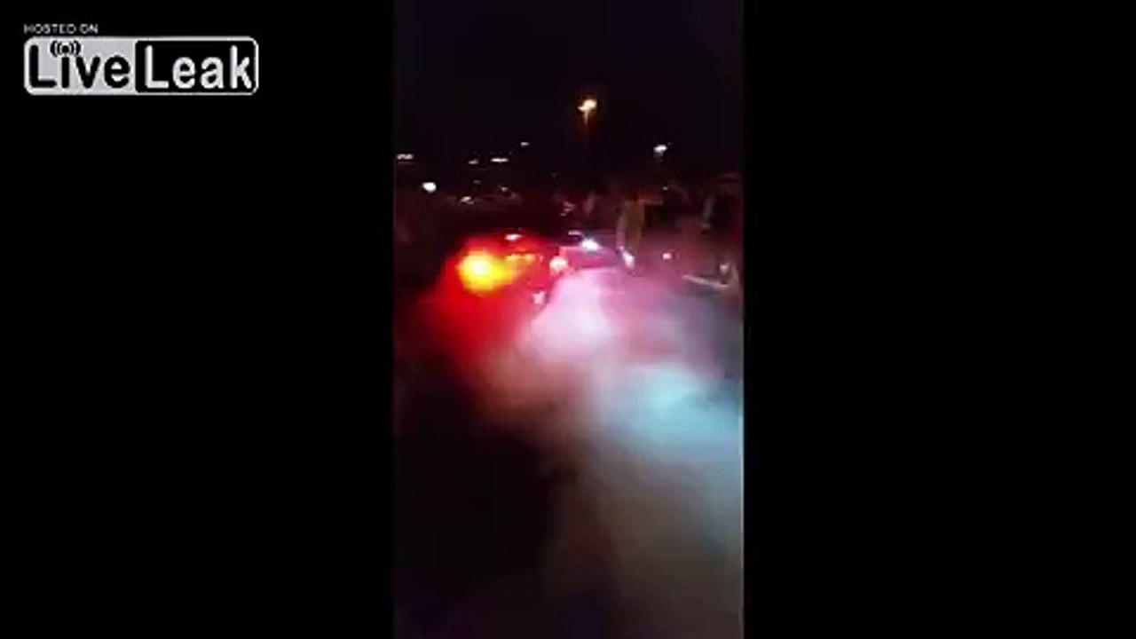 Boy racer loses control of his car and mows into a crowd of spectators.
