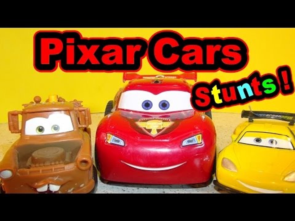 Pixar Cars Lightning McQueen with Mater and Jeff Gorvette Stunt Cars and Remote RC Control McQueen