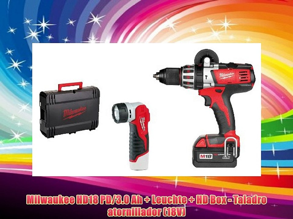 ⤊⤋Milwaukee HD18 PD/3.0 Ah + Leuchte + HD Box - Taladro atornillador (18V)