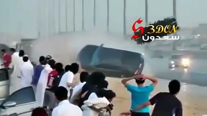 Wind Spins Car and Tears Up Ejected Arab Drivers