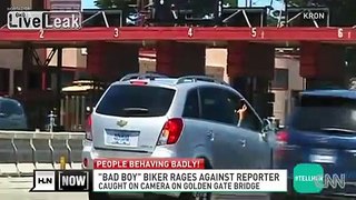 Instant KARMA == BIKER curses at TV reporter == then gets busted by COPS